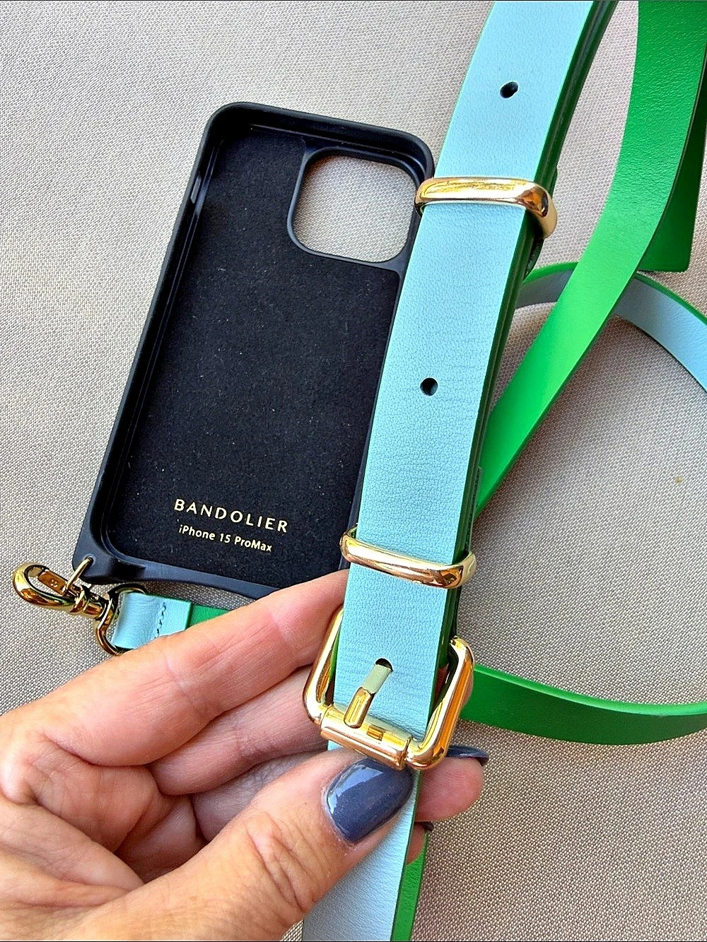 Bandolier iPhone 15 Pro Max Crossbody Phone Case Green & Blue - Picture 6 of 6